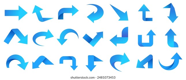 Set of blue arrow icons, pointing up, down, left and right icon