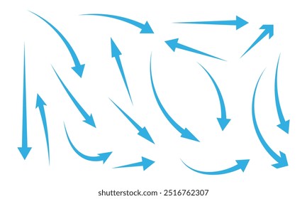 Set of blue arrow icons, pointing up, down, left and right icon. Different shape of blue arrow vector. blue arrow. 