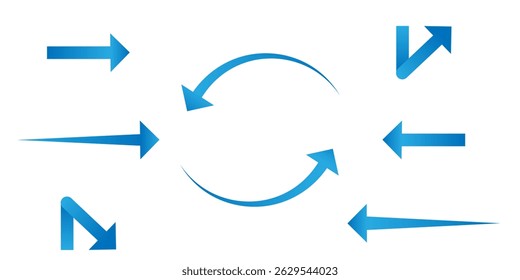 Set of blue arrow icons, pointing up, down, left and right icon,eps10