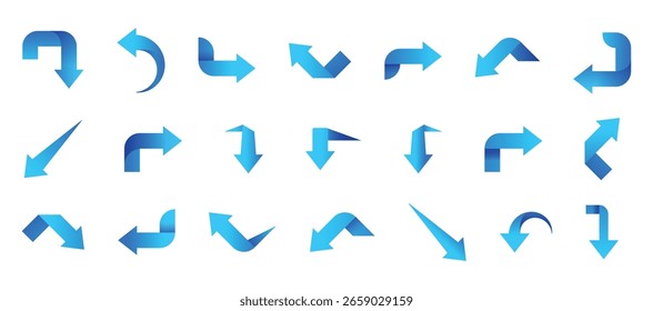 Conjunto de ícones de seta azul, apontando para cima, para baixo, para a esquerda e para a direita