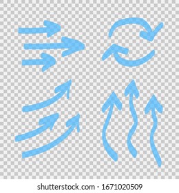 Set von blauem Pfeil einzeln auf transparentem Hintergrund. Gestaltungselement der Vektorillustration