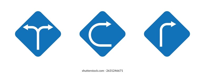Set of blue arrow navigational icons silhouette