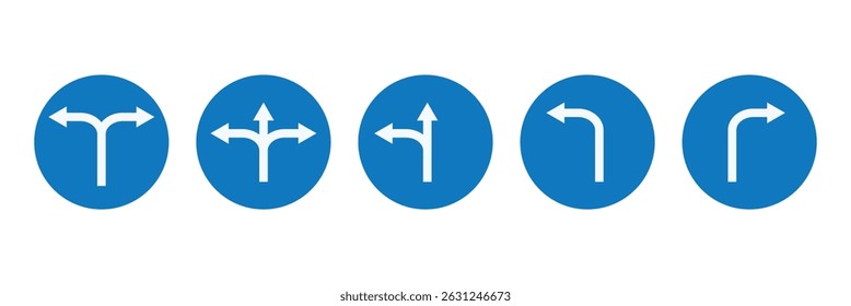 Set of blue arrow navigational icons silhouette