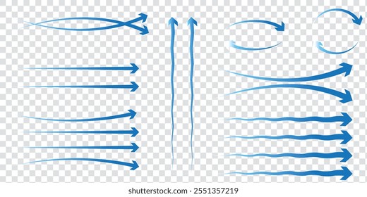 Set of blue arrow showing air or wind flow. Air conditioner direction.