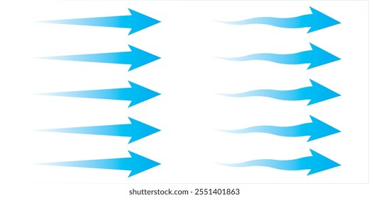 Set of blue arrow showing air flow. Air flow vector illustration, blue cold fresh stream from the air conditioner vector illustration isolated on white background.