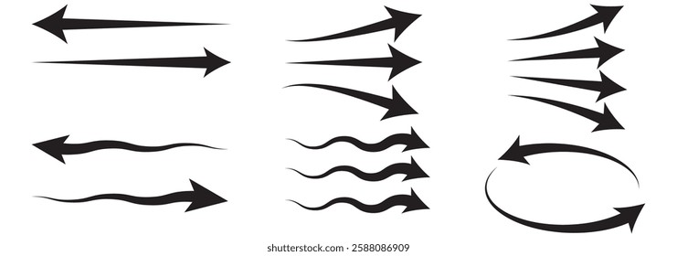 Set of blue arrow showing air or wind flow. Air conditioner direction. Isolated on transparent background element