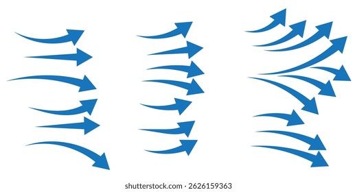 Set of blue arrow showing air flow. Air flow vector illustration, blue cold fresh stream from the air conditioner vector illustration isolated on white background.