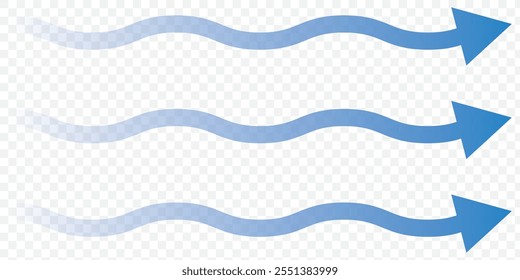 Conjunto de flecha azul que muestra el flujo de aire del viento aislado en el fondo blanco, señales de dirección de aire. eps 10.