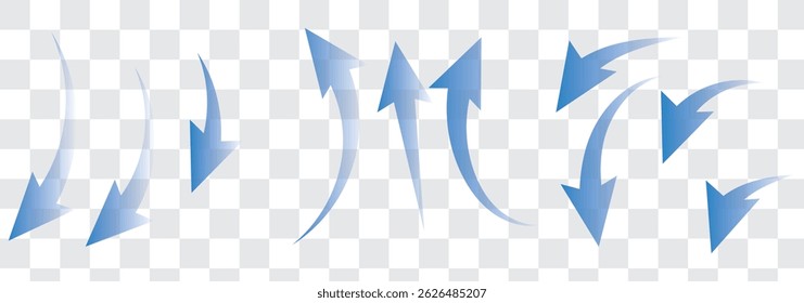 Set of blue arrow showing wind air flow isolated on white background, air direction signs. eps 10.