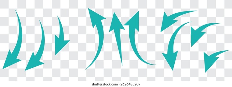 Conjunto de flecha azul que muestra el flujo de aire del viento aislado en el fondo blanco, señales de dirección de aire. eps 10.