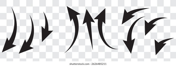 Set of blue arrow showing wind air flow isolated on white background, air direction signs. eps 10.