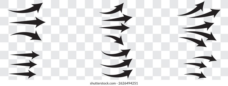 Set of blue arrow showing wind air flow isolated on white background, air direction signs