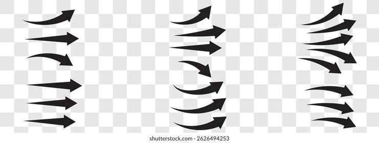 Set of blue arrow showing wind air flow isolated on white background, air direction signs