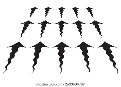 Set of blue arrow showing wind air flow isolated on white background, air direction signs. eps 10.