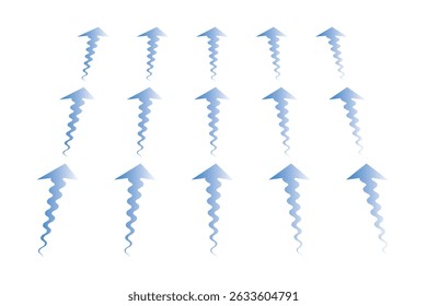 Set of blue arrow showing wind air flow isolated on white background, air direction signs. eps 10.