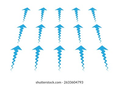 Set of blue arrow showing wind air flow isolated on white background, air direction signs. eps 10.