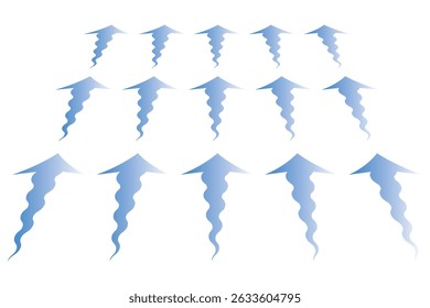 Set of blue arrow showing wind air flow isolated on white background, air direction signs. eps 10.