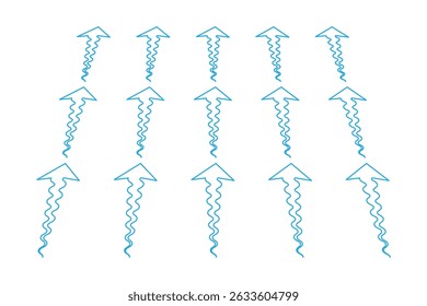 Set of blue arrow showing wind air flow isolated on white background, air direction signs. eps 10.