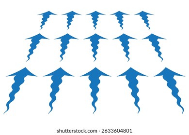 Set of blue arrow showing wind air flow isolated on white background, air direction signs. eps 10.