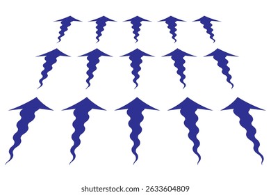 Set of blue arrow showing wind air flow isolated on white background, air direction signs. eps 10.