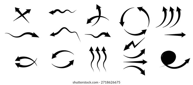 set of blue arrow showing wind air flow isolated on white