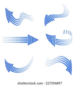 set of blue arrows from circles on a white background