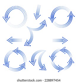 set of blue arrows from circles on a white background