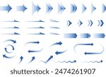set of blue arrows designs, gradient color arrows for business reporting