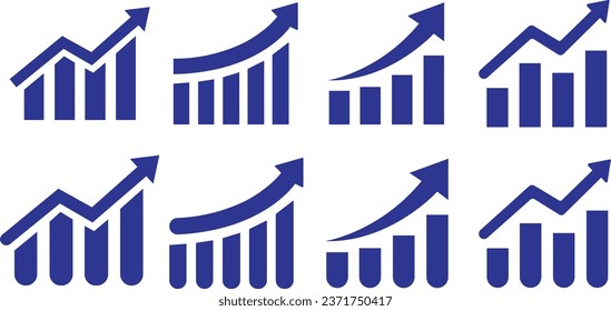 set of blue arrows growing up business icons, Graph icons in trendy flat style isolated on transparent background. Chart bar symbol collection for your web site design, logo, app.