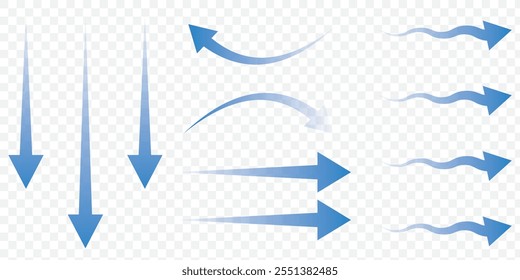 Set of blue arrows showing cold air conditioner direction. Isolated on transparent background element. eps 10.
