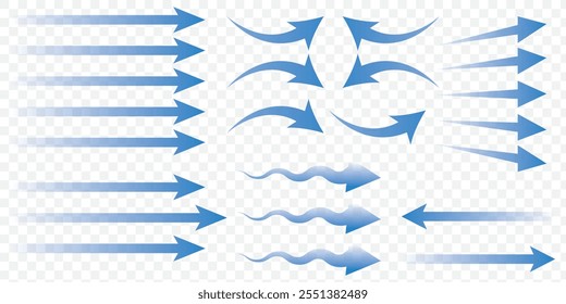 Set of blue arrows showing cold air conditioner direction. Isolated on transparent background element. eps 10.