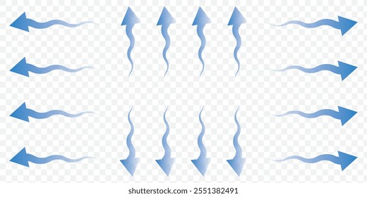 Set of blue arrows showing cold air conditioner direction. Isolated on transparent background element. eps 10.