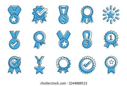 Set of blue award certificate icons. Vector illustration