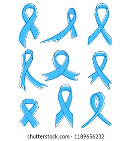 Set of blue awareness ribbons.