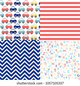 Set of blue baby shower patterns