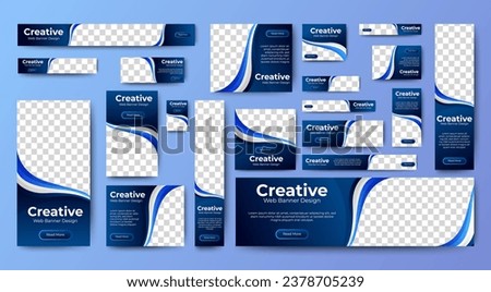 set of blue background for web ad banner template with text and image spaces. vector