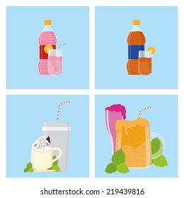 a set of blue backgrounds with different beverages 
