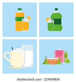 a set of blue backgrounds with different beverages