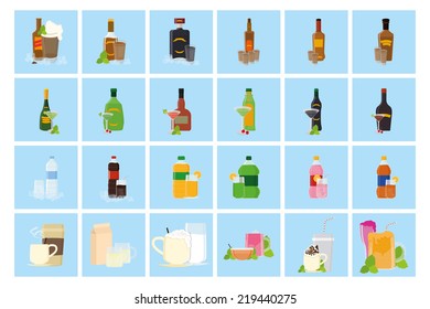 a set of blue backgrounds with different beverages
