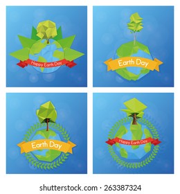 a set of blue backgrounds with our planet and different elements for earth day