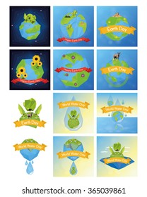 a set of blue backgrounds with our planet and different elements for earth day