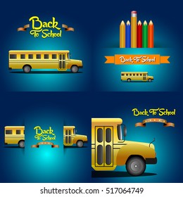Set of blue backgrounds with school buses, Vector illustration