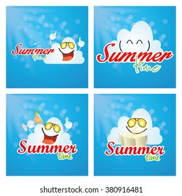Set of blue backgrounds with text and elements for summer vacations