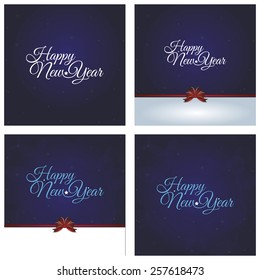 a set of blue backgrounds with text and ribbons for new year