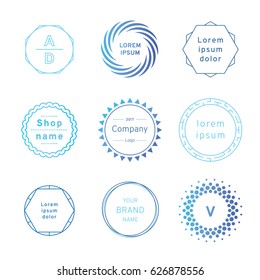 Set of blue badges and label logo graphics. Design elements, business signs, labels, logos, circle design. Vector illustration
