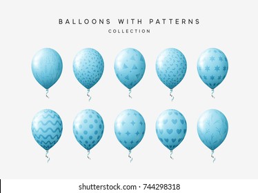 Set of blue balloons isolated on white background.