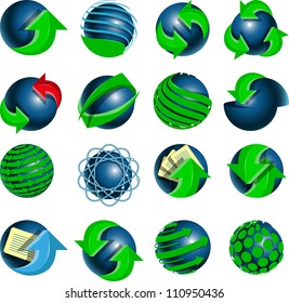 set of blue balls and green arrows