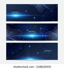 Set of blue banner background with glowing dots bokeh style. Modern hi tech digital technology concept. Abstract internet communication, future science techno design