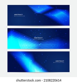 Conjunto de fondo de banner azul con puntos brillantes estilo bokeh. Concepto moderno de tecnología digital de alta tecnología. Resumen de la comunicación en internet, futuro diseño científico tecnológico