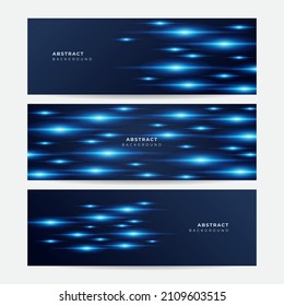 Set of blue banner background with glowing dots bokeh style. Modern hi tech digital technology concept. Abstract internet communication, future science techno design